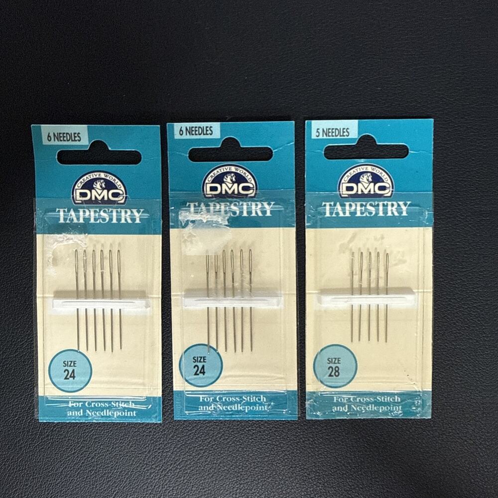 3 Packs DMC Tapestry Needles Lot Sizes 24 28 Cross Stitch Needlepoint NOS